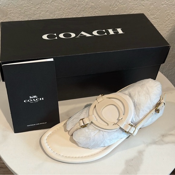Coach Beige Leather Jeri Leather Sandals Size 6 NWT - Picture 1 of 6
